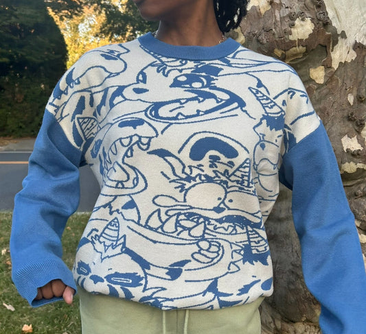 Digital Monster Knit Sweaters Blue