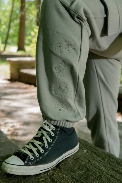 6 Pocket Embroidered Sweat Pants - Steel Grey