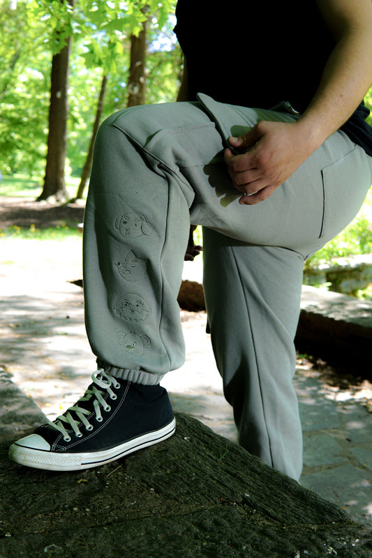 6 Pocket Embroidered Sweat Pants - Steel Grey