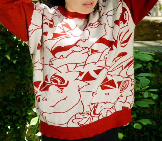 Digital Monster Knit Sweaters Red