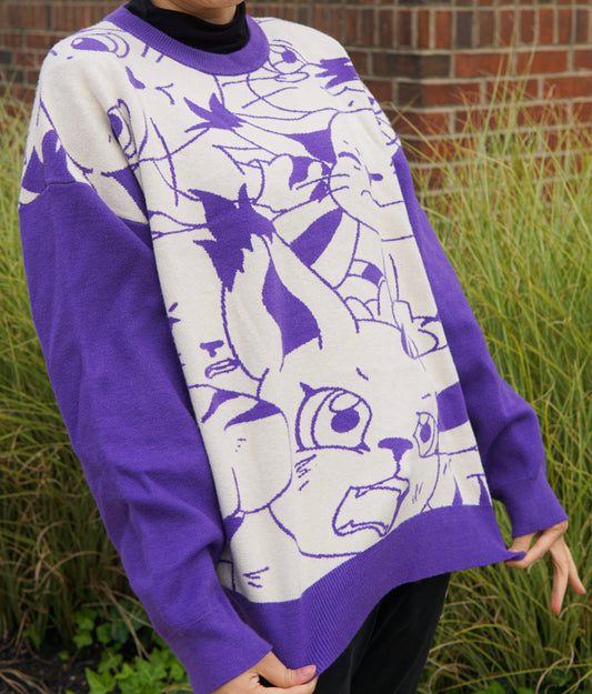 Digital Monster Knit Sweaters Lavender - NEW