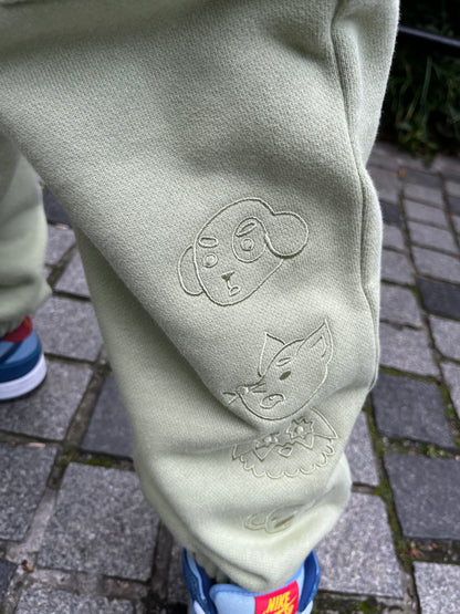 6 Pocket Embroidered Sweat Pants - Evergreen Fog